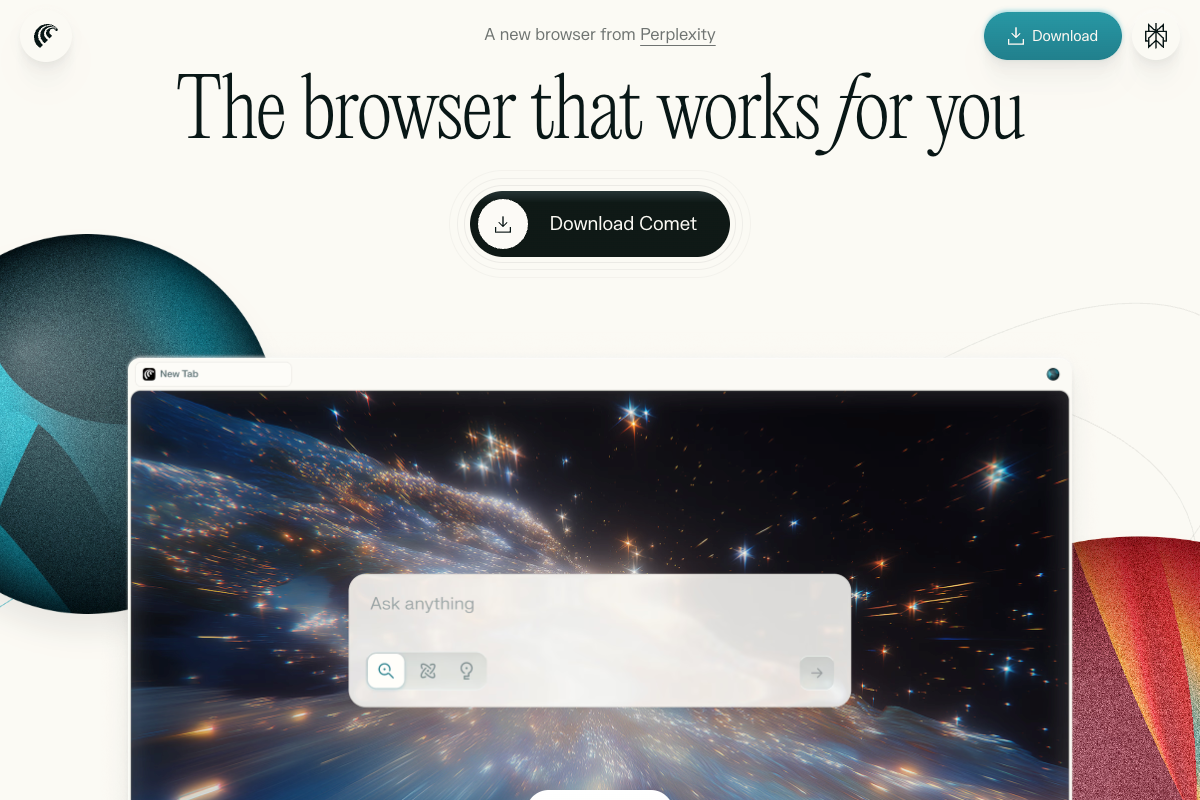 Perplexity Comet浏览器官网下载 - AI驱动的智能浏览器，重新定义网页浏览体验